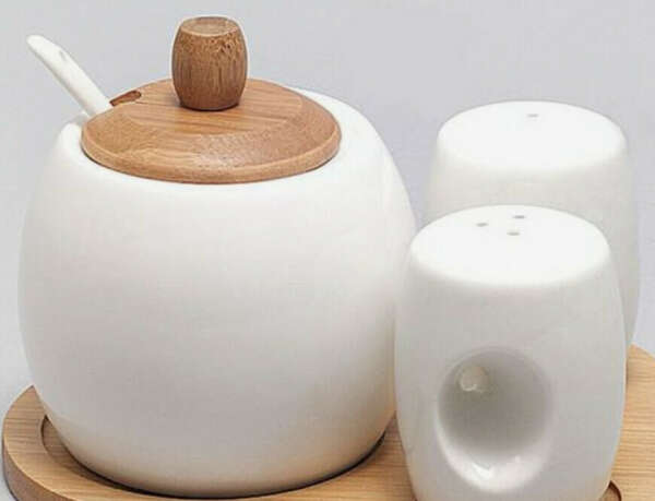 salt shaker, pepper pot & sugar bowl