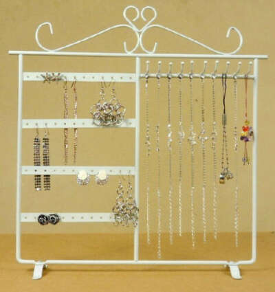 White Metal Earring Display Jewelry Stand Holder Rack Necklace Bracelet 32*32cm