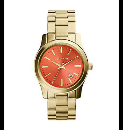 Runway Coral-Dial Gold-Tone Stainless Steel Watch