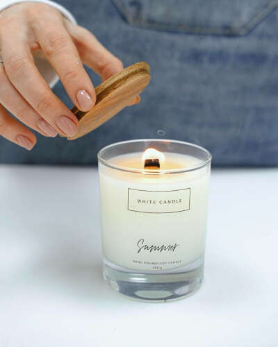 Свеча ароматическая WHITE CANDLE "Summer/ Лето - свечи с деревянным фитилем", 9 см, 1 шт