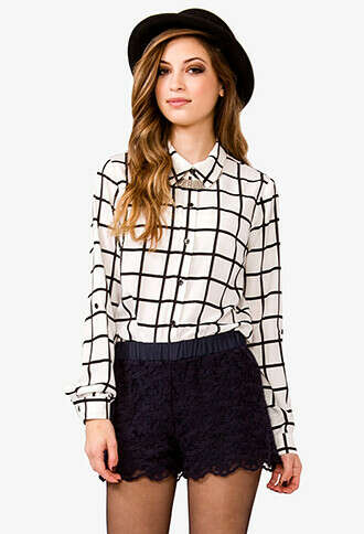 Grid Pattern Georgette Shirt