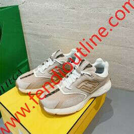 Fendi Faster Sneakers Unisex Mesh and Leather Beige
