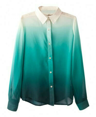 Gradient Color Point Collar Chiffon Blouse