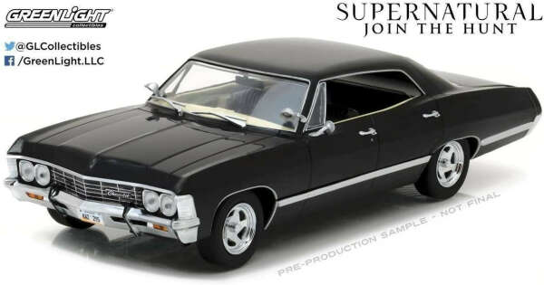 NEW 1:24 GREENLIGHT COLLECTIBLES - SUPERNATURAL - BLACK 1967 CHEVROLET IMPALA SPORT SEDAN Diecast Model Car By Greenlight