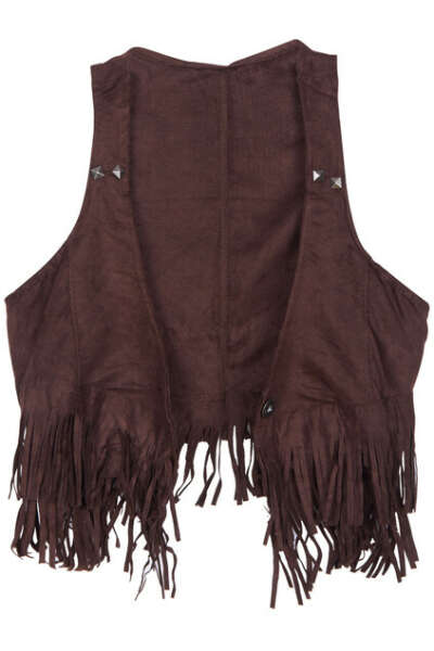 Tasseled Brown Midriff Vest