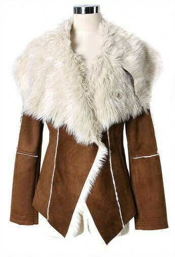 Faux Fur Lapel Camel Coat by Chic+