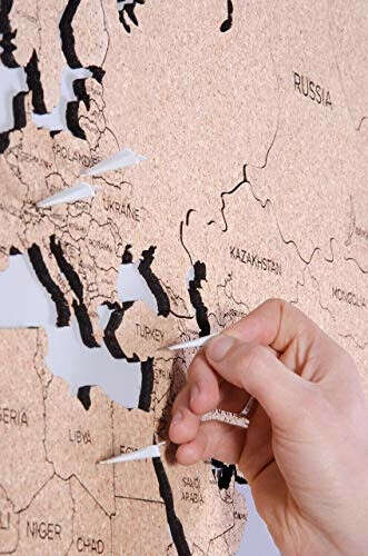 Cork Wood World Map with capitals to mark cities with push pins Large Travel Wall Rustic Home decor Office Dorm Living room Interior design XL size Fathers day gift grandfather - By Enjoy The Wood