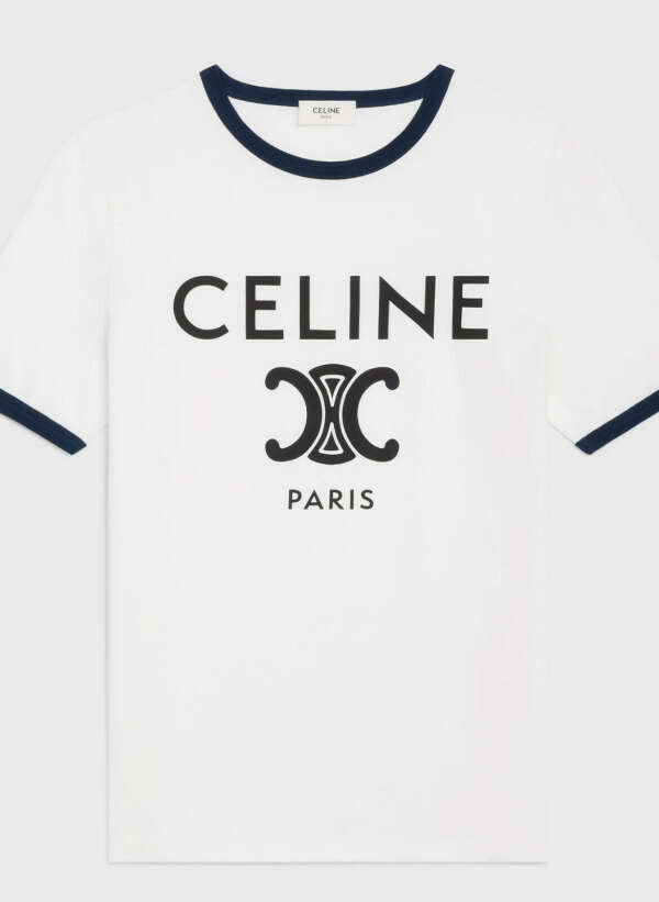 CELINE T-SHIRT IN COTTON JERSEY OFF WHITE / NAVY / BLACK