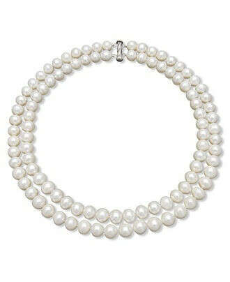 Belle de Mer Pearl Necklace, Sterling Silver Two Row Cultured Freshwater Pearl Strand (9-1/2-10-1/2mm)