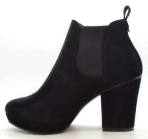 WOMENS BLOCK MID HEELS PULL ON LADIES ANKLE CHELSEA SHOES BOOTS