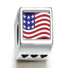 Usa Flag Photo Three Heart Charm 925 Sterling Silver Pandora Compatible | Soufeel