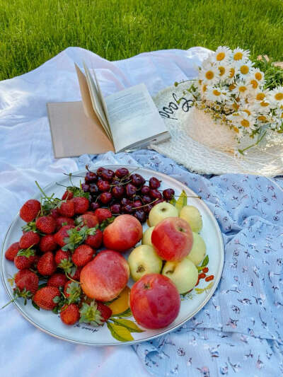 На летний пикник с фруктами и книгой
