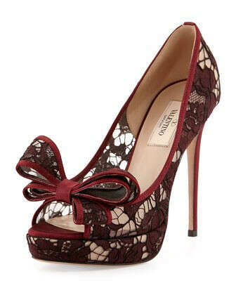 Lace Bow Peep-Toe Platform Pump
