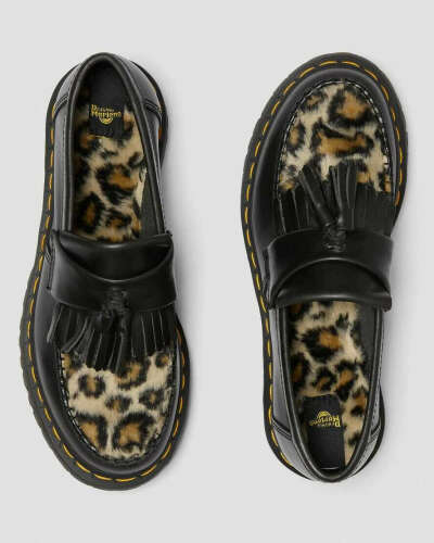 DR MARTENS ADRIAN LEOPARD FAUX FUR TASSEL LOAFERS