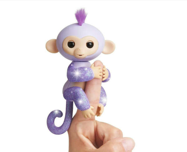 Интерактивная обезьянка Кики, WowWee Fingerlings Glitter Monkey - Kiki (Purple Glitter) - Interactive Baby Pet