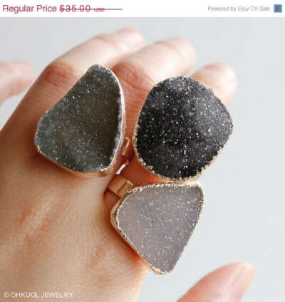 Mothers Day Sale Silver Free Form Shape Druzy Rings - Statement Rings - Spring Jewelry, Choose Your Stone