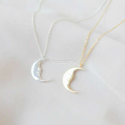 crescent moon necklace in gold or silver