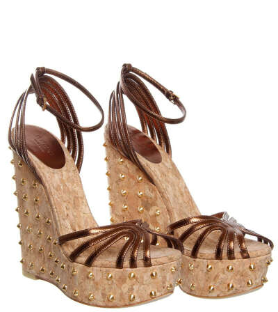 Gucci Dark Brown Leather Studded Wedge
