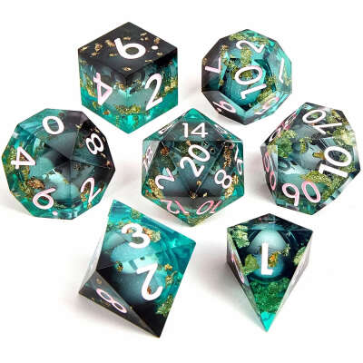 Набор игральных костей Resin Sharp Edge - 7 штук, ручная работа, прозрачные кости для Dungeons & Dragons из качественной смолы