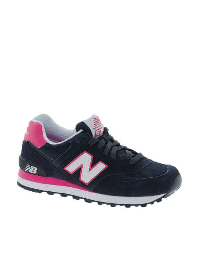 Розовые замшевые кроссовки в полоску с сетчатыми вставками New Balance 574