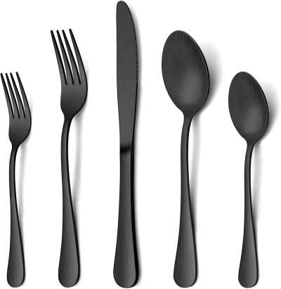 Matte Black Cutlery Set, LIANYU 20 Piece Stainless Steel Black Flatware Set for 4, Fancy Silverware Tableware Set for Home Restaurant Party, Satin Finish, Dishwasher Safe