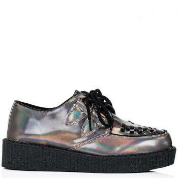 CASSIE Lace Up Platform Creeper Pump Shoes - Silver Hologram