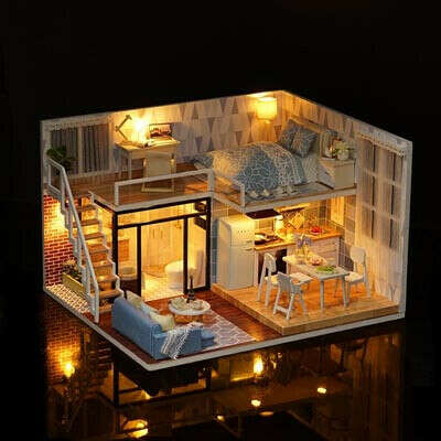 3D Румбокс DIY House "Голубые апартаменты" Doll House Кукольный Домик CuteBee
