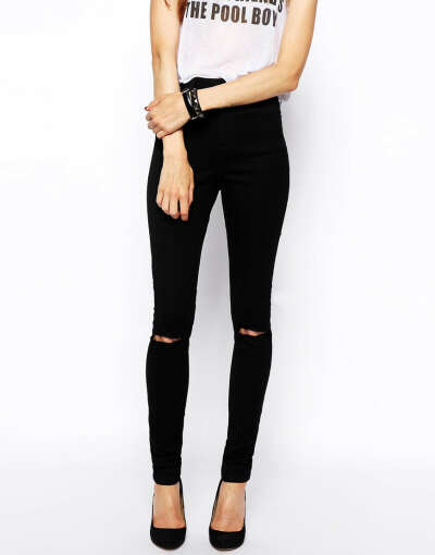 Черные джинсы скинни с рваными коленками ASOS Ridley