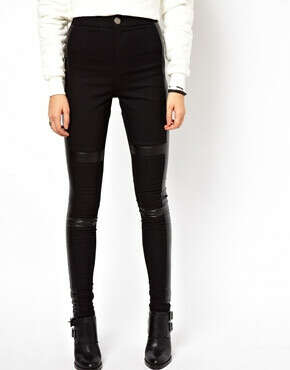ASOS Leather Look Panelled Denim Jegging