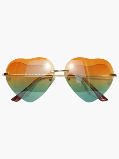Gradient Yellow-Green Heart Shaped Aviator Sunglasses - Choies.com