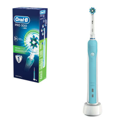 Электрическая зубная щетка Oral-B Pro 500 CrossAction бело-голубой по низкой цене с доставкой из маркетплейса Беру