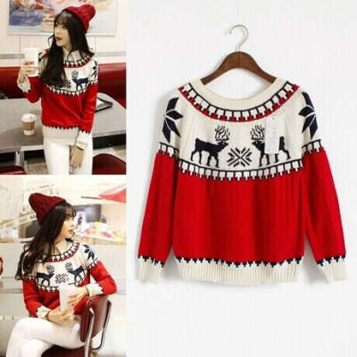 High Quality  Woman Sweaters 2016 New Winter Womens Loose Long Sleeve O  Neck Pullover Knitwear Deer Pattern Sweater-in Pullovers from Women's Clothing & Accessories on Aliexpress.com | Alibaba Group
