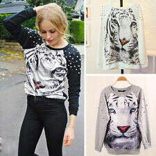 European Women's 3D Animal Tiger Pattern Personalized hand-beaded studs Sweater