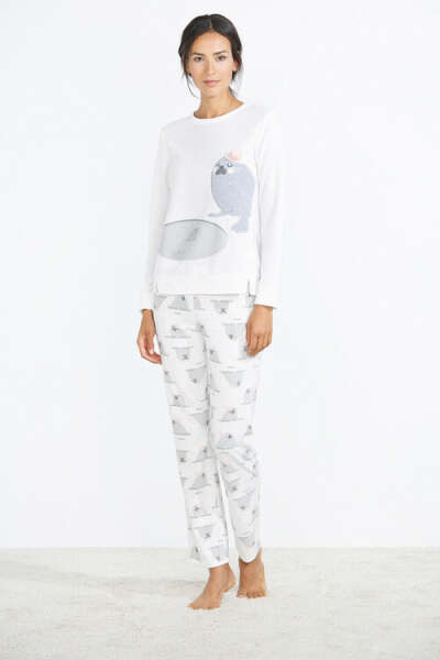 Long thermal fish and seal graphic pyjama