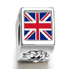 United Kingdom National Flag White Crystal Photo Flower Charm 925 Sterling Silver Pandora Compatible | Soufeel