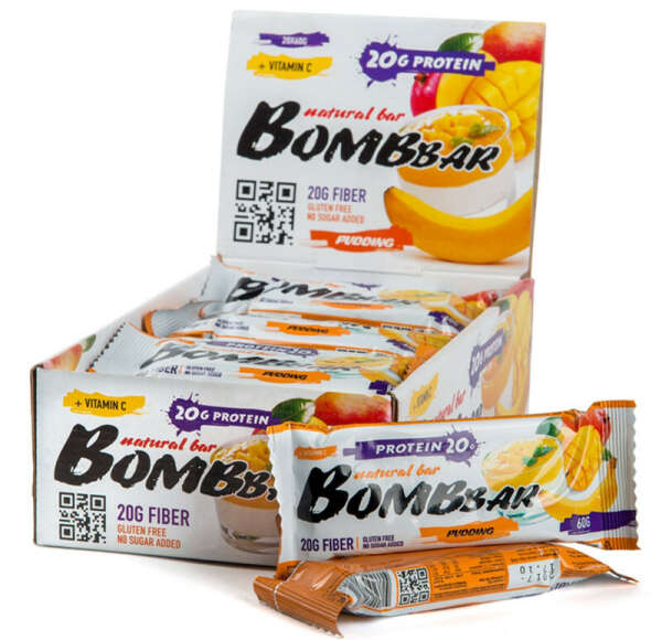 Батончик протеиновый "Bombbar", манго, банан, 20 шт х 60 г
