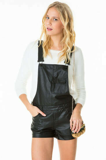 Black Leather-Like Short Dunagrees