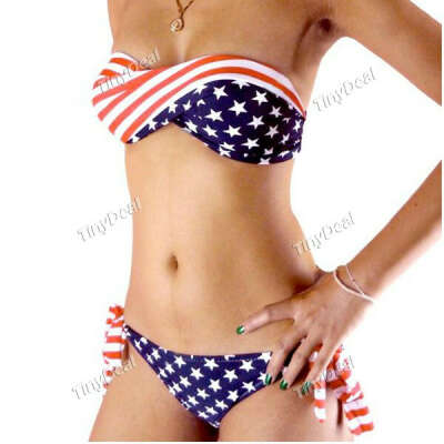 Geometric Striped Spandex  Strapless Sexy Bikini for Women
