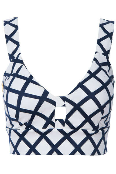 Blue Plaid Print White Bandeau