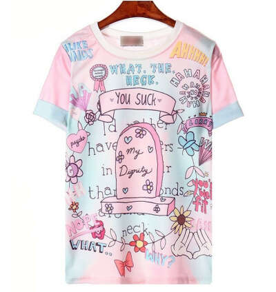 [Magic] 2014 new tee Korea Harajuku style fashion printing loose round neck casual female cartoon tshirt brand tshirts T1344 купить на AliExpress