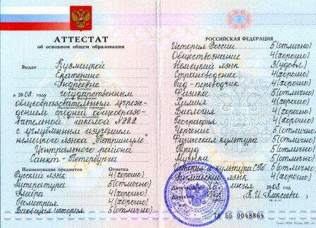 Аттестат с хорошими оценками