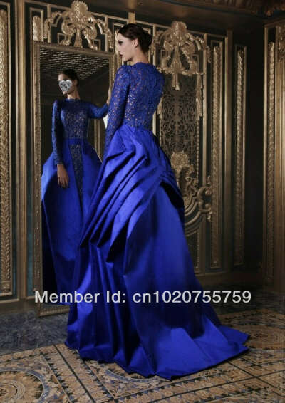 Luxurious Brand New Designer Royal Blue High Collar Lace Satin Ball Gown Banquet Wedding Dress with Full Sleeves Wholesale-in Wedding Dresses from Apparel & Accessories on Aliexpress.com