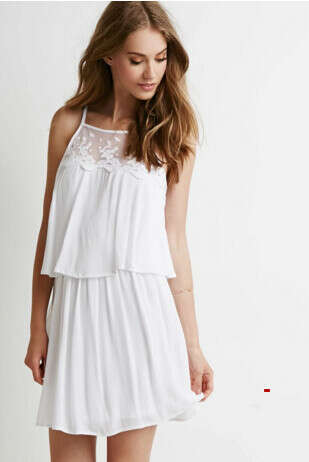 Floral-Embroidered Yoke Layered Dress