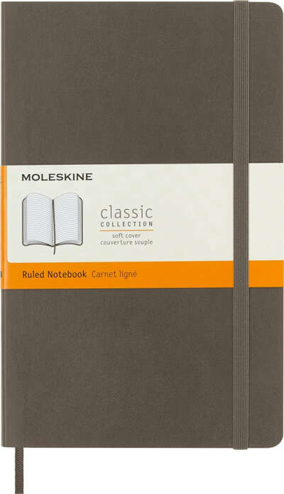 Moleskine Classic Notebook, Soft Cover, Large (5" x 8.25") Ruled/Lined, Earth Brown