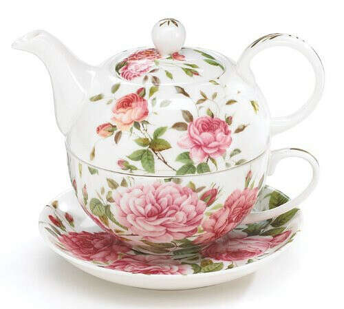 Burton & Burton Rose Porcelain Teapot and Tea Cup for One