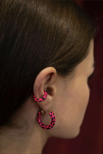 Серьги Лео max, серебро 925, позолота 18k, розовая эмаль