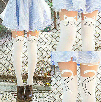 Sexy Women Cat Tattoo Sock Black&White Sheer Pantyhose Stockings Tights Leggings