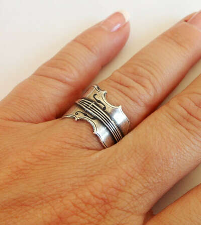Steampunk Violin Ring- Adjustable- Sterling Silver Finish