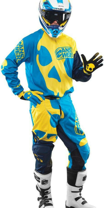 Answer Racing Skull Candy Jersey & Pant Combo Blue Yellow Motocross MX BMX Gear