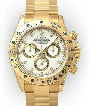 Men's 18K Yellow Gold White Dial Tachymeter Bezel Rolex Daytona Cosmograph